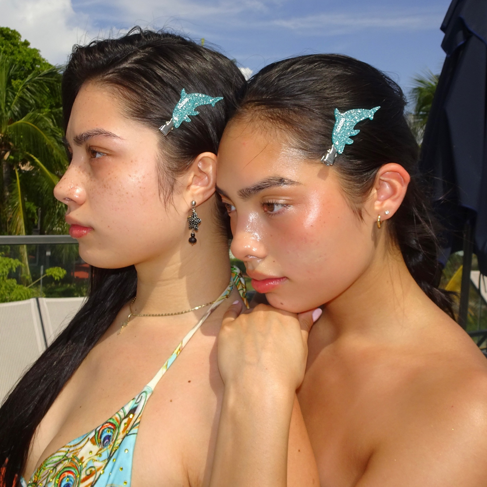 Squigs x Kylie Volkers Dolphin Creaseless Hair Clips in Aquamarine Glitter