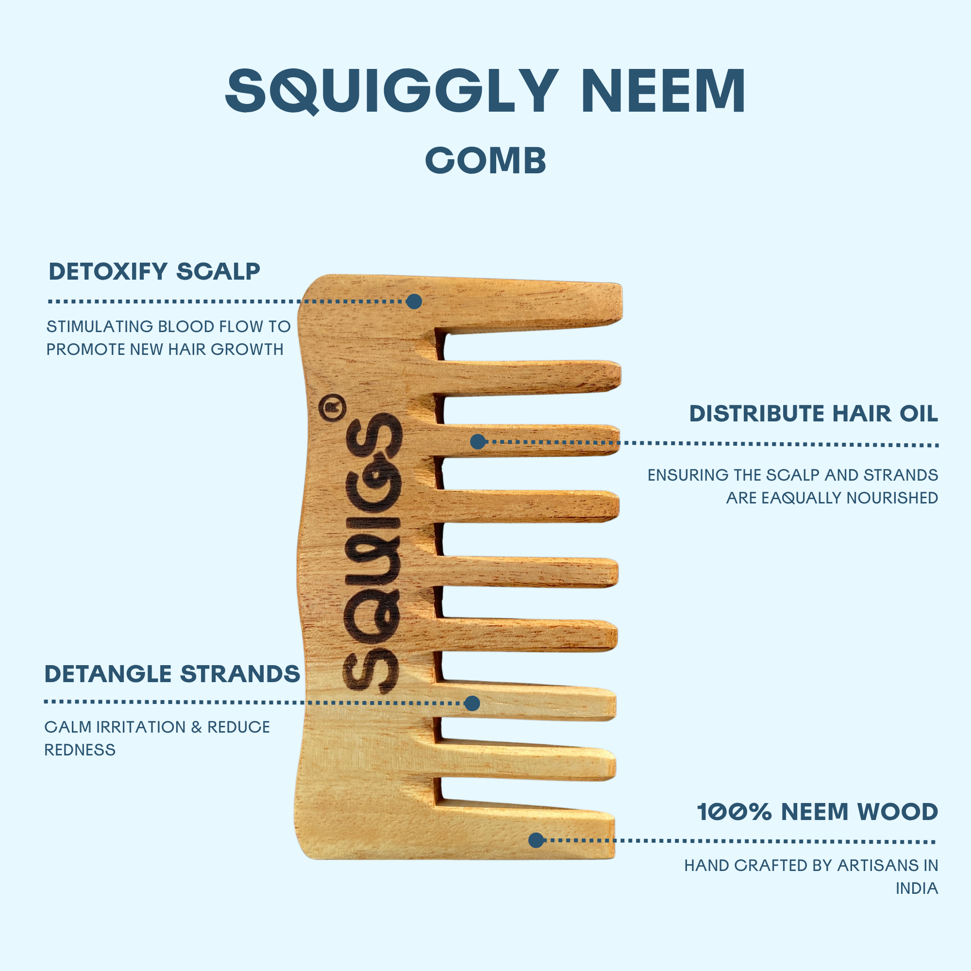 Squiggly Neem Comb