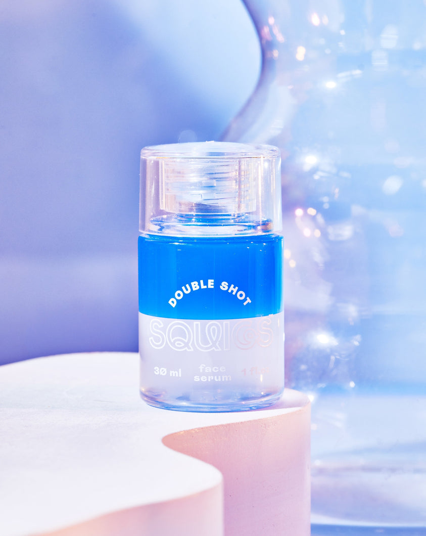 A blue and clear dual-phase face serum.